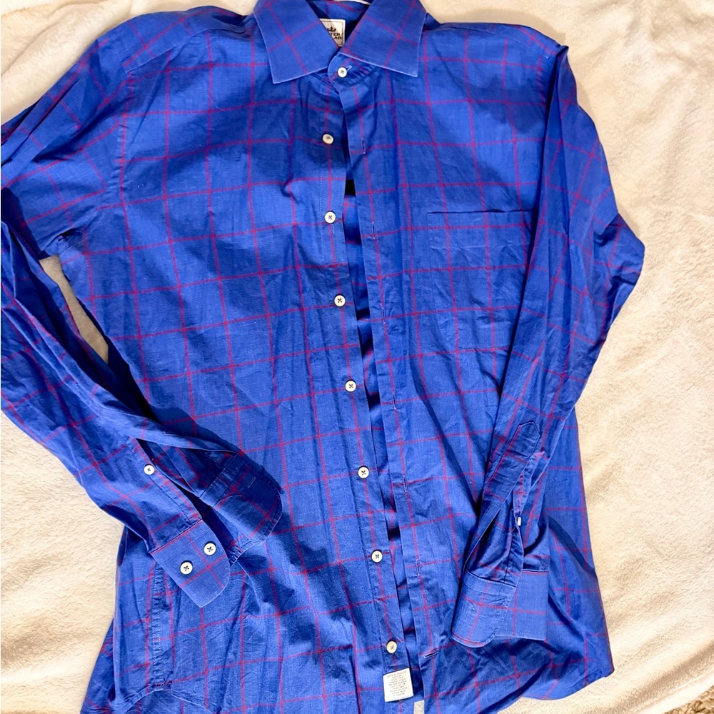 Peter Millar Blue and Red Plaid Men's Shirt